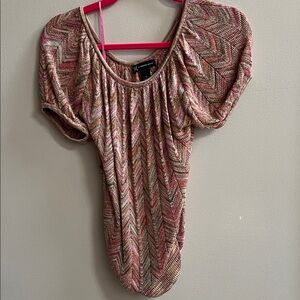 INC International Concepts Pink and Gold Chevron Sweater Top